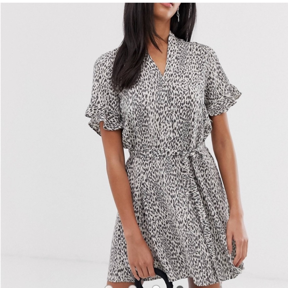 AllSaints Fay Lep Animal Print Button Front Ties Mini Dress Sz S